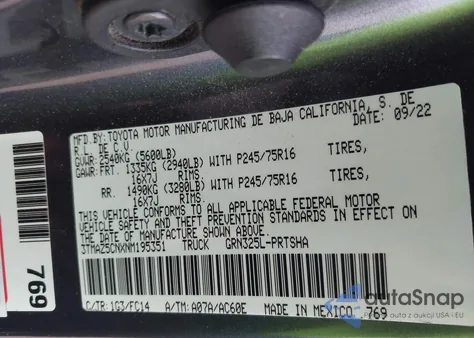 2022 Toyota Tacoma Sr5 V6 from USA, damaged, VIN 3TMAZ5CNXNM195351